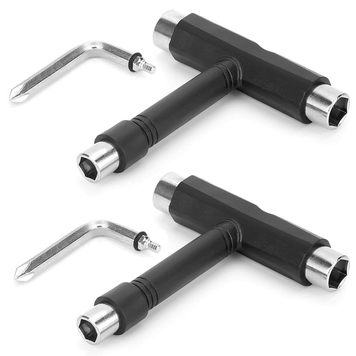 Uhuan 2 Pack Skate Tools, T Tool for Skateboard,All in One Skateboard Tool Accessories, T Skate Key Tool with L Wrench Screwdriver and Storage Bag Included