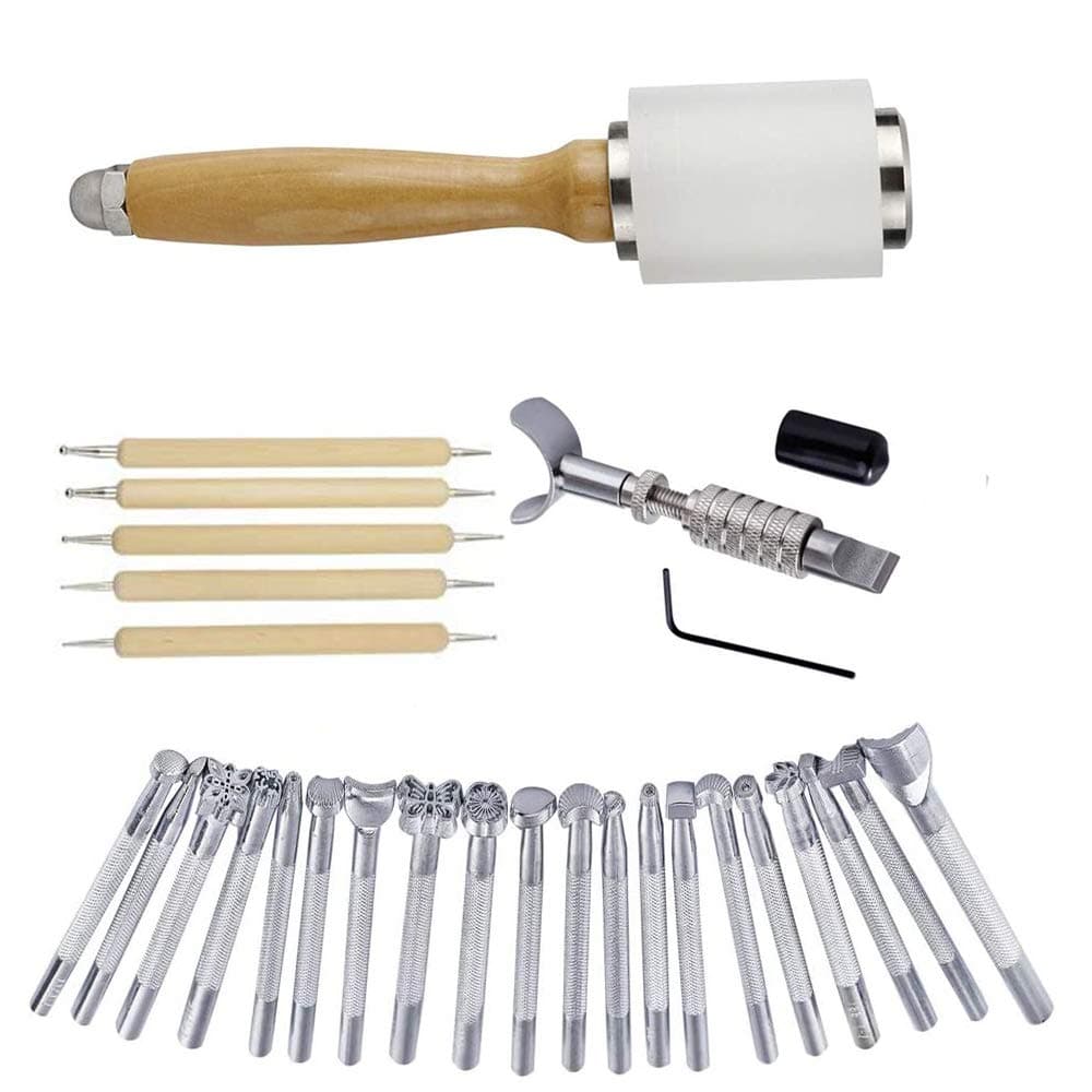 20 PCS Leather Stamping Tool Leather Carving Working Saddle Making Tools DIY Leather Craft Stamps Set DIY Hammer