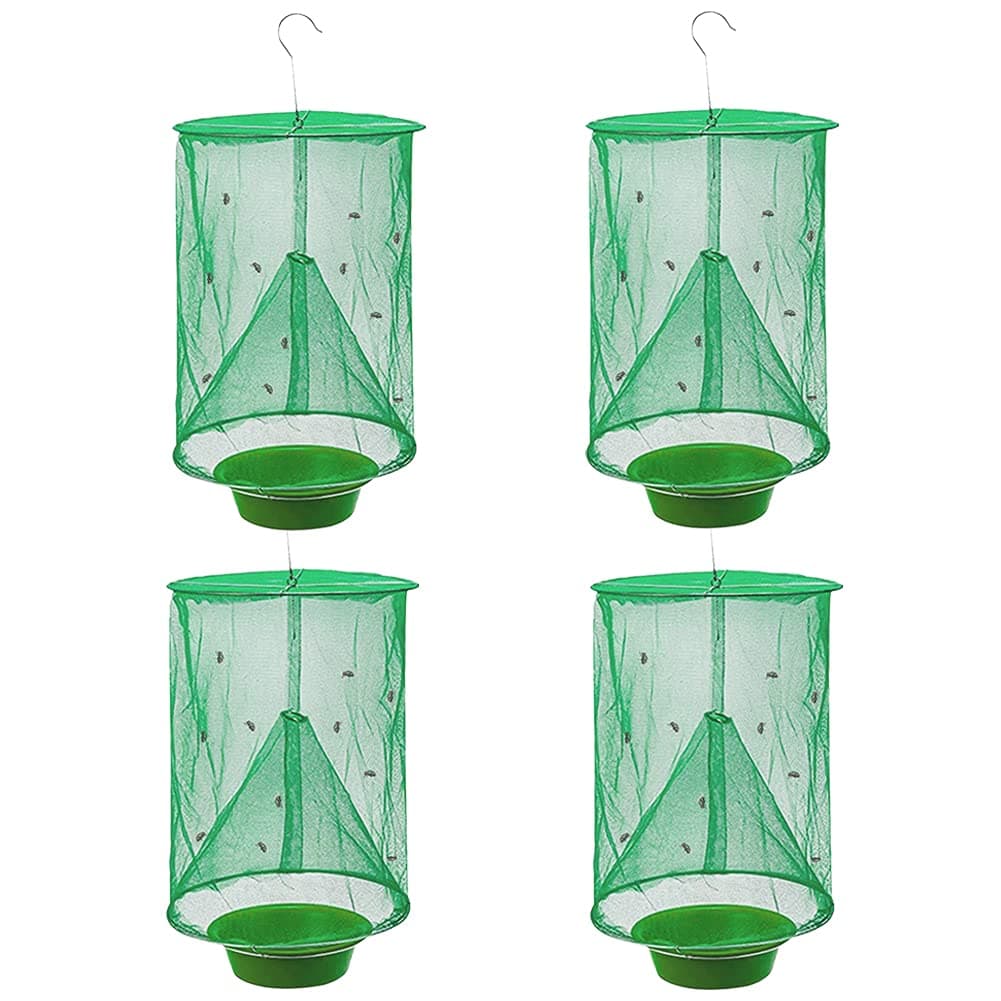 Ranch Fly Trap with Bait Tray, Reusable Fly Trap Fly Catcher Cage for Indoor or Outdoor Family Farms, Park, Restaurants (4)