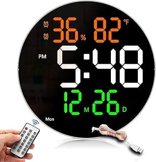 AERYS 10" Digital Alarm Wall Clock Table Clock with Remote, Auto Dimmer, Temperature, Humidity, Dual Alarms, for Living Room, Gym, Garage, Gift, Home Decor (Big Round Wall Clock) (1 Year Warranty)