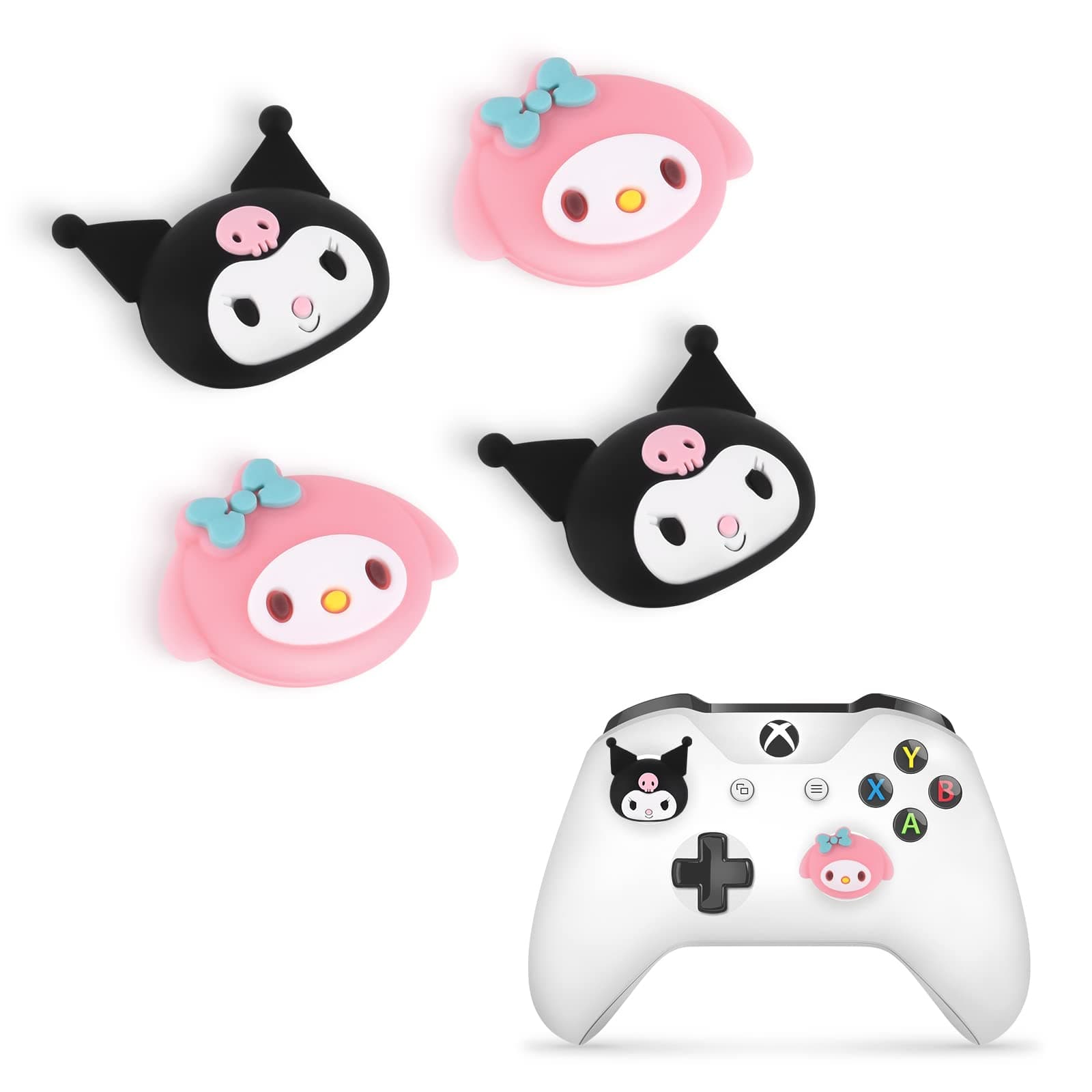 DLseego Cute Rabbit 4PCS Thumb Grips Caps for Xbox One PS5 PlayStation4 DualSense Switch Pro Wireless Controller Steam Deck, Soft Silicone Anti-Slip Button Cap Japanese Cartoon 3D Joystick Cover