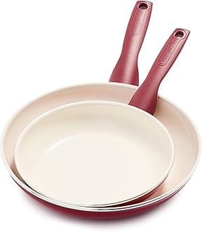 GreenPan Rio Healthy Ceramic Nonstick 8" and 10" Frying Pan Skillet Set, PFAS-Free, Dishwasher Safe, Red