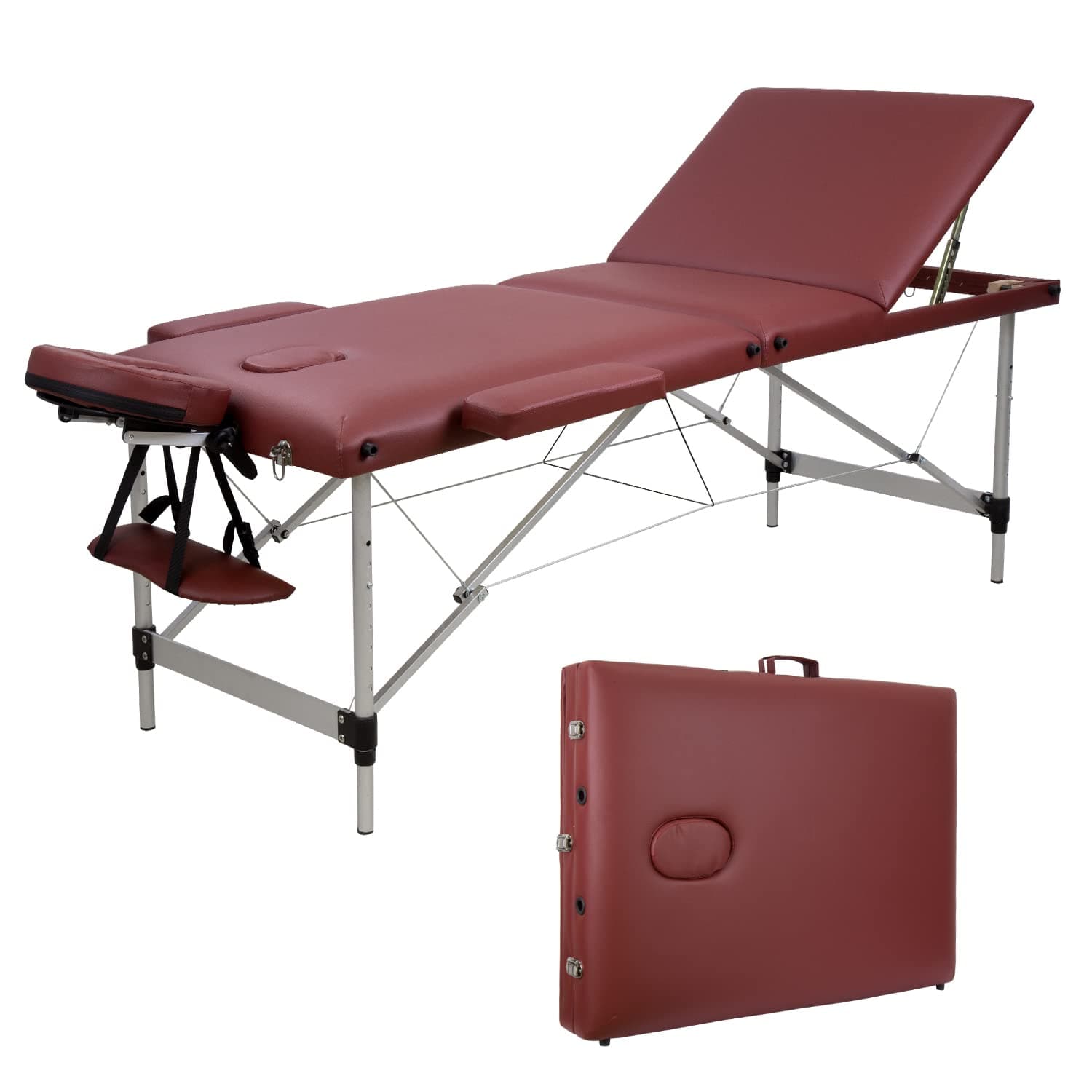 Massage Table Portable Massage Bed Spa Bed 84 Inches Long 32 Inches Wide Height Adjustable Massage Table With Facial Holes 3 Folding Massage Bed Sturdy Alloy Stand With Carrying Case