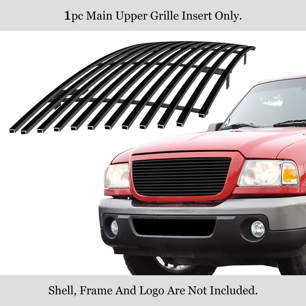 APS Premium Stainless Steel Black 8x6 Horizontal Billet Grille Insert Compatible with Ford Ranger 2006-2012 Main Upper N19-H24358F