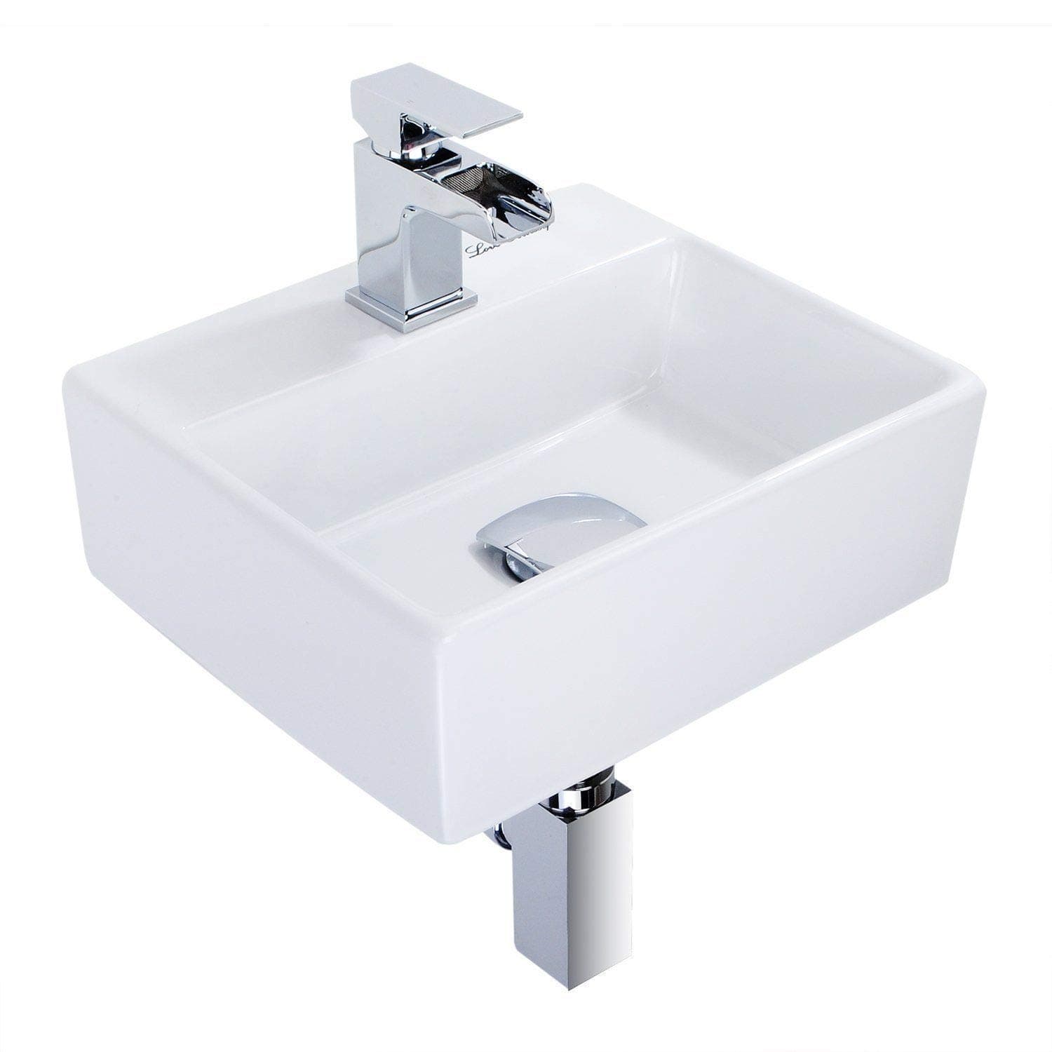 Nidda - Modern White Square Ceramic Small Bathroom Sink, Countertop or Wall-Mounted Basin, Compact Cloakroom Hand Wash - 4.7x15.4x11.8 Inches (HxWxD)