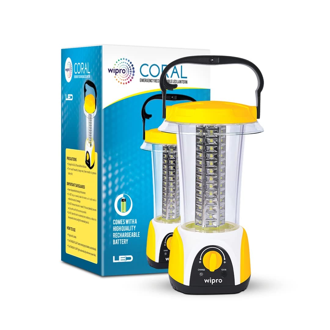 wiproCoral Multi-Functional Rechargeable LED Emergency Lantern, 84 LED Lights, 360° Lighting, Yellow, 3000mAh Lithium Battery, Pack of 1