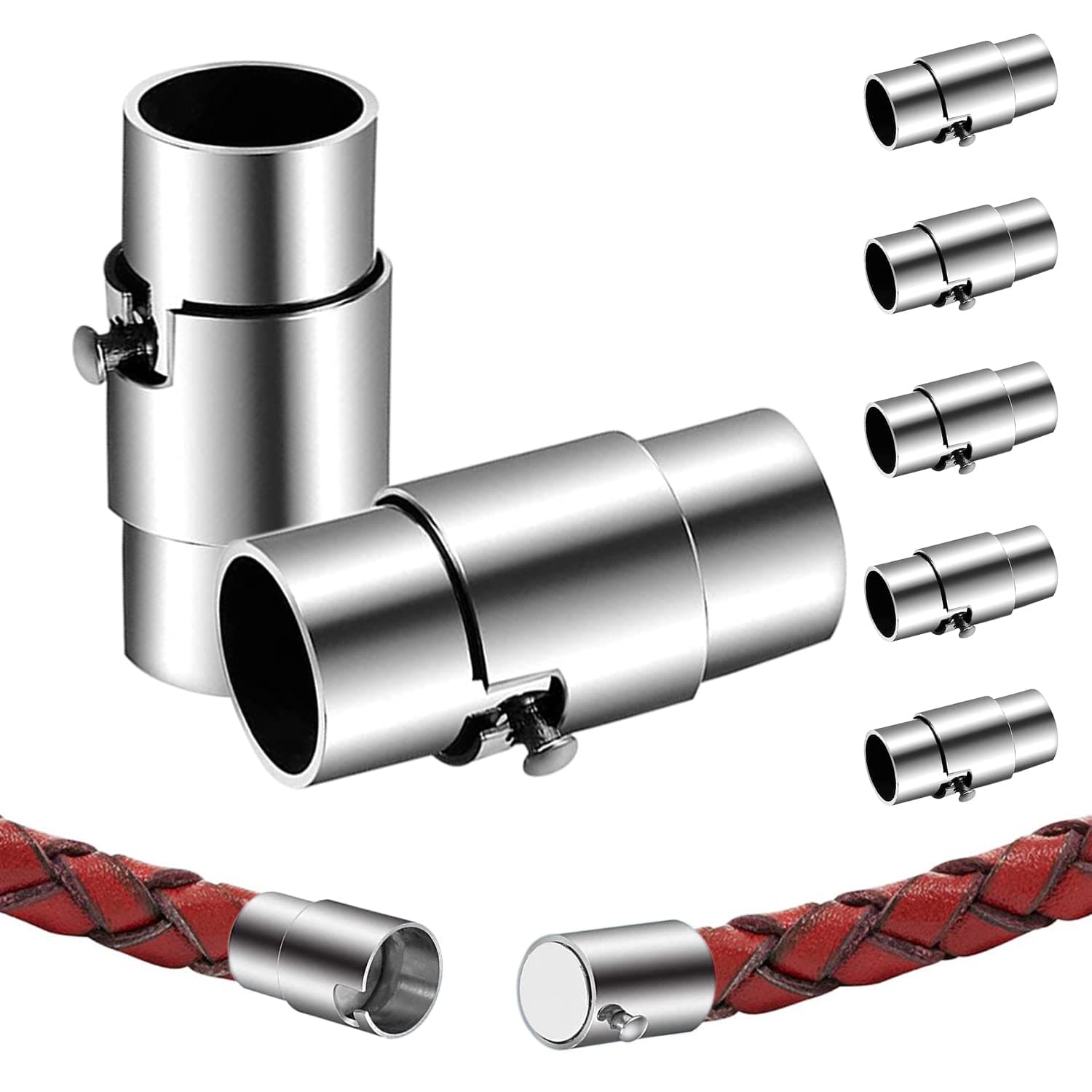 6 Sets Leather Cord End Caps Magnetic Clasps 8mm Stainless Steel Magnetic Clasps Bracelet Cord End Caps Magnetic Bracelet Clasps and Closures for Jewelry Bracelet Making Supplies Crafts