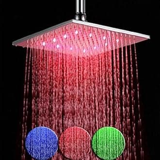 Saeuwtowy 10 Inch Large Square Rainfall LED Shower Head High Pressure Bathroom Showerhead Chrome Finish