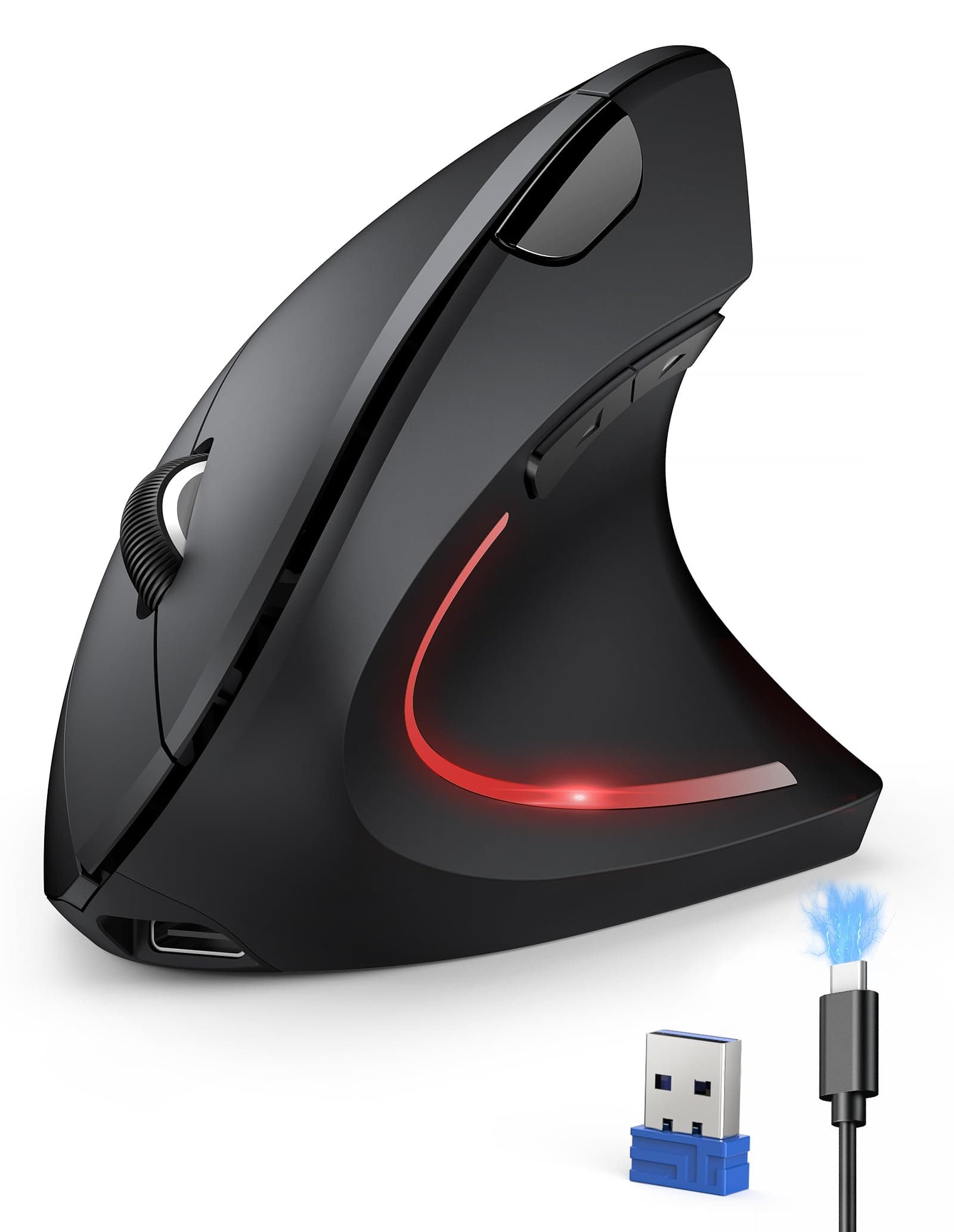 Rechargeable Wireless Ergonomic Mouse,2.4GHz USB Vertical Mouse with Silent Click,4800 DPI Mouse with 6 Adjustable DPI,6-Button Computer Mouse for Laptop,PC, MacBook (No Batteries Needed)