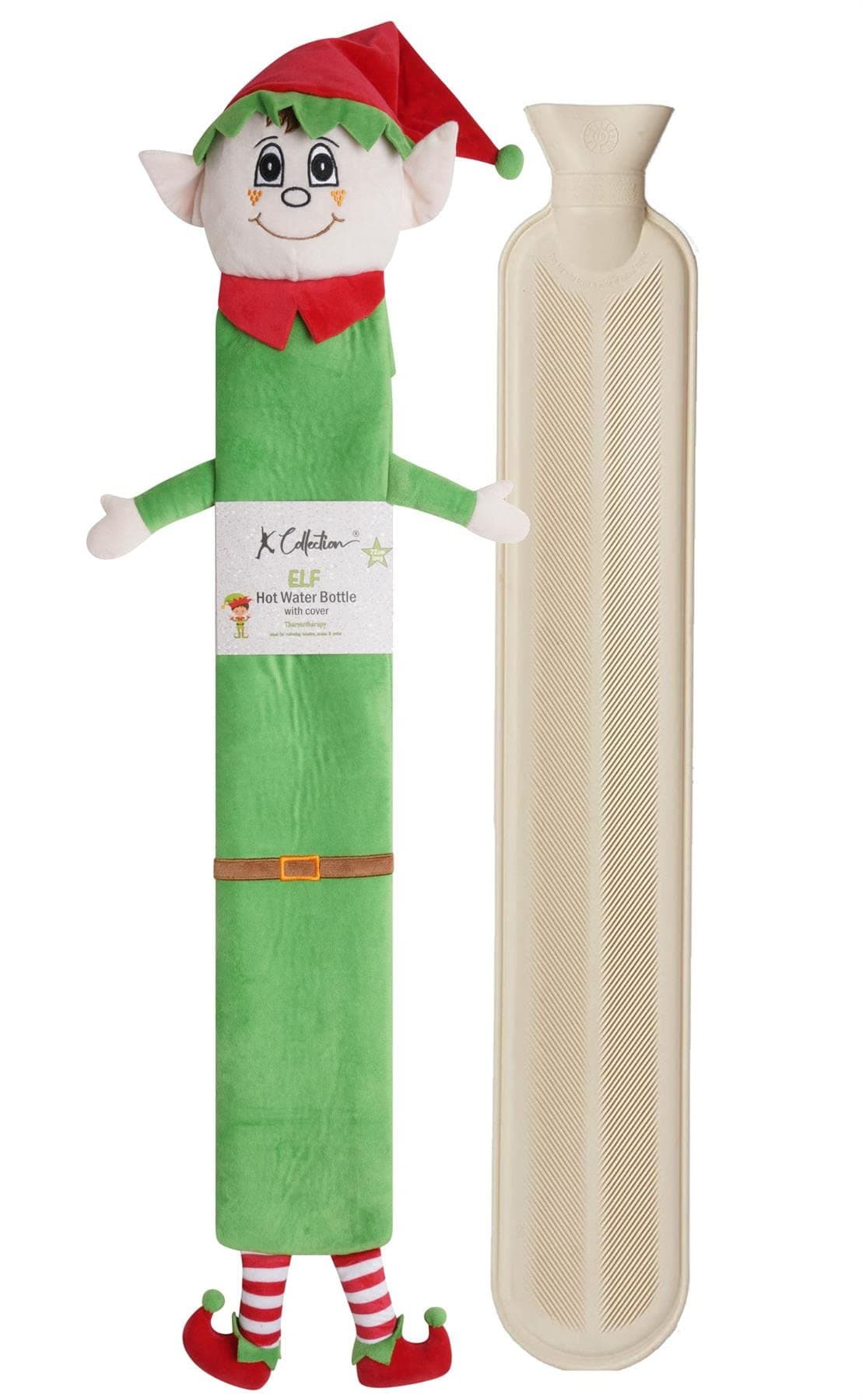 K CollectionExtra Long Hot Water Bottle – Super Soft Novelty Plush Cover – Natural Rubber 2L Capacity – 72cm Long – Perfect for Pain Relief on Aches or Injuries (Elf)