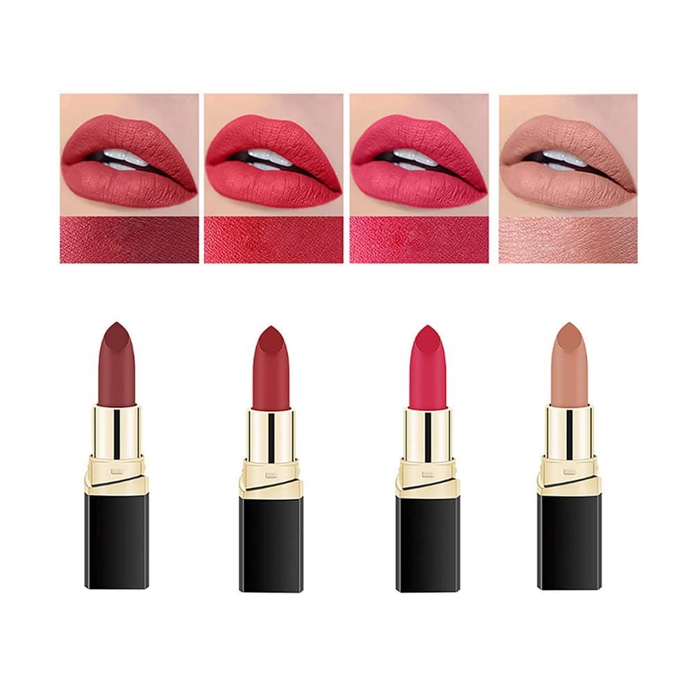 Matte Lipsticks Set(4PCS/Set), Moisturizer Smooth Lip Stick, Waterproof Long Lasting Lipsticks