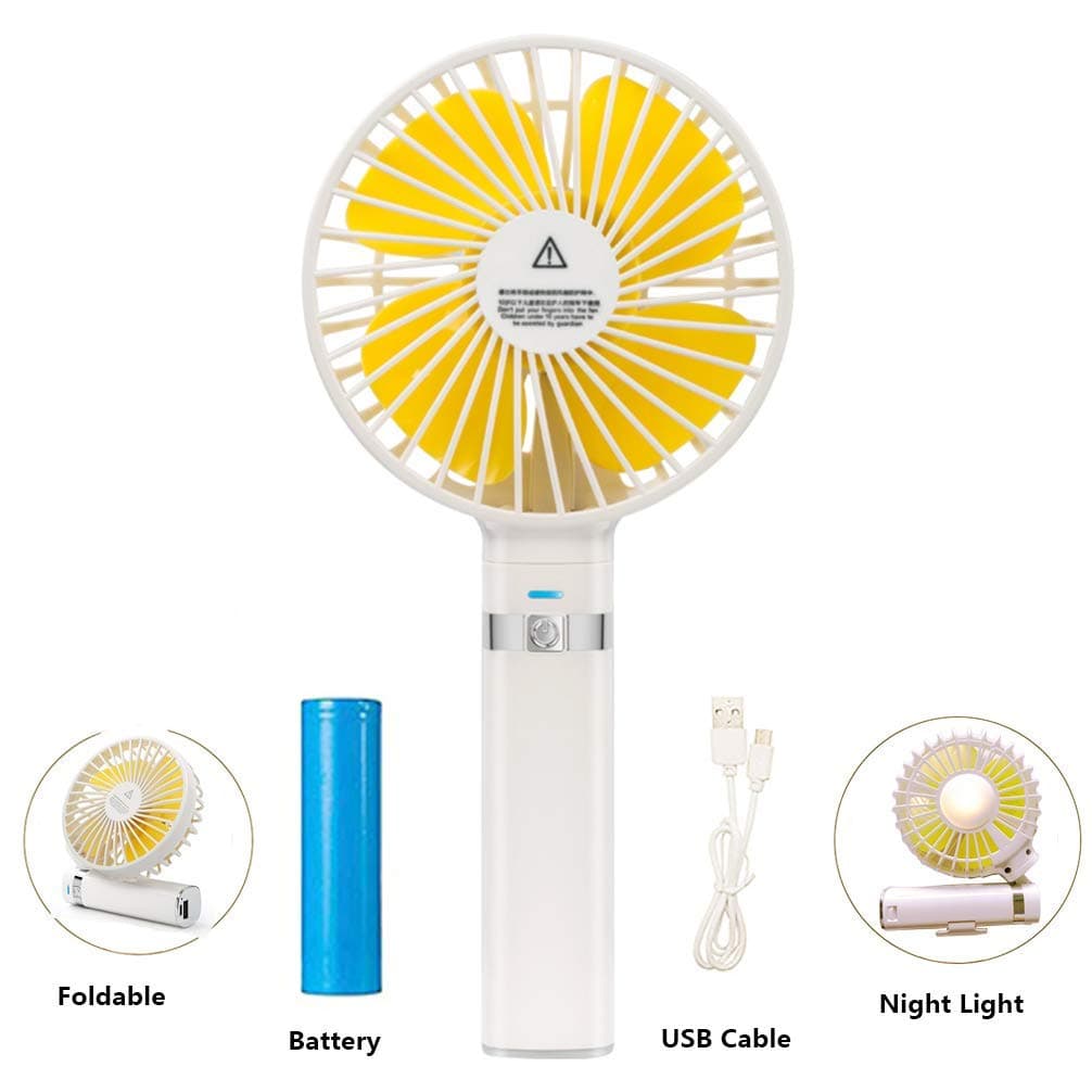 Yifei Mini Handheld Fan Foldable Portable Personal Fan with LED Night Light 3 Speed Desk Stroller Table Fan with USB Rechargeable Battery Operated Electric Fan for Office Room Outdoor Indoor (Yellow)