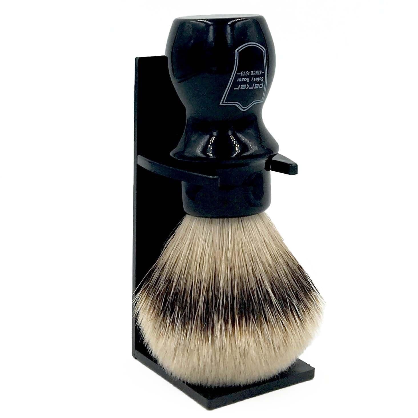 100% Silvertip Badger Shaving Brush with Brush Stand - Extra Dense and Extra Soft Bristles - Deluxe Handmade Mug Shaving Brush(Black)