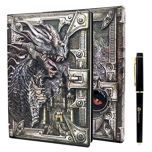 HaxtecDND Notebook 3D Embossed Dragon Leather DND Journal W/Pen Fantasy Dragon Journal for TTRPG Dungeons and Dragons DM & Player Gifts A5 Antique Colored