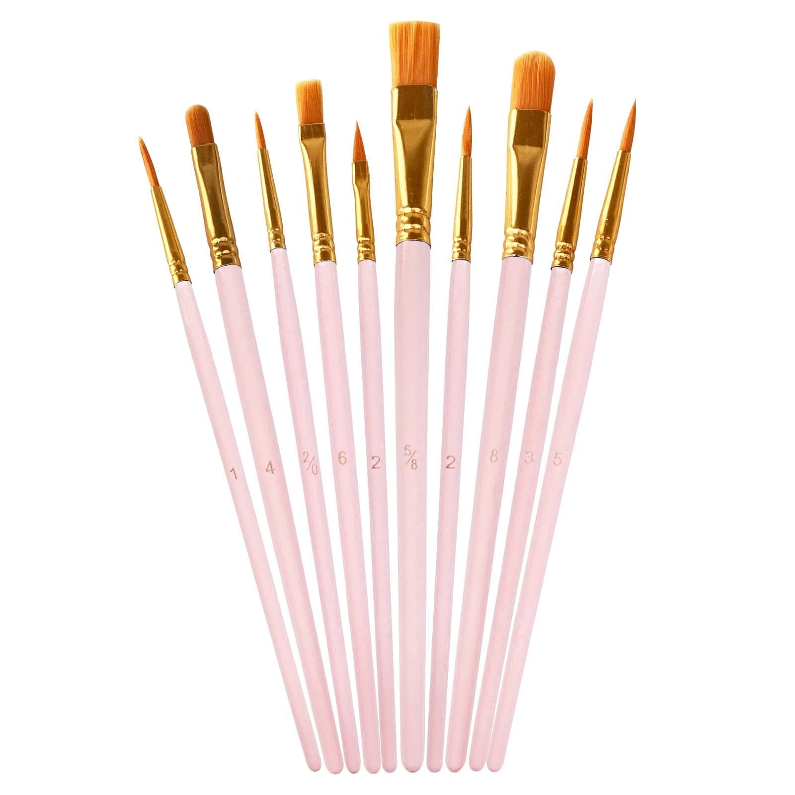 LNAUJS 1 Pack Paint Brushes Set, 10 Pcs Nylon Hair Painting Brushes for Watercolor, Oil, Acrylic Paint, Pink
