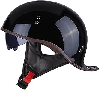 Motorcycle Retro Half Helmet DOT Approved Adult Men Women Vintage German Style Half Face Skull Cap Helmets for Scooter Moped Cruiser Chopper ATV Motorbike Baseball Cap with Visor Goggles