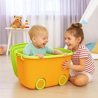 PARASNATH Polypropylene Rolling Storage Container Box (Yellowgreen Colour)- 25 Litre Large With Wheels Size (50X33X26 Cm) Launch offer Actual Price 1499, Rectangular