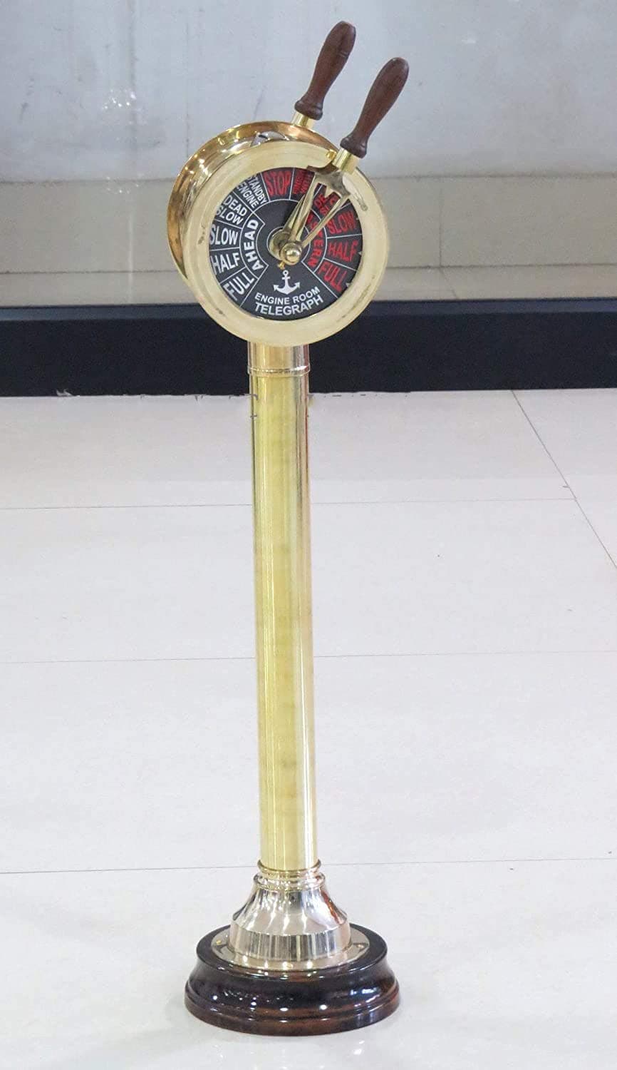 Brass Ship Engine Order Telegraph 30" Wooden Base Maritime Nautical Collectible Decorative Gifts with Functional Bell