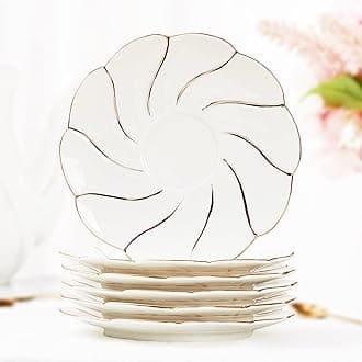 DUJUST 6 pcs Porcelain Tea Saucer, 6 inch, Luxury British Style Tea/Coffee Cup Saucer with Golden Trim, Beautiful for Living Room Decor, Party Set, Gift Package - White