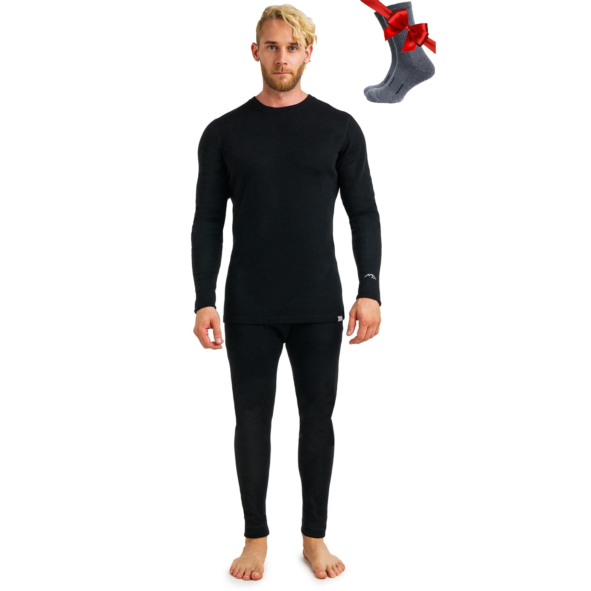 Merino Wool Base Layer Mens Set - Heavyweight, Midweight, Lite Merino Wool Thermal Underwear For Men Top, Bottom