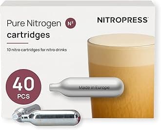 40 PCS NitroPress Nitrogen Coffee Chargers – Pure N2 Cartridges for Nitro Cold Brew Coffee Maker, Cocktails, Tea, and Beer – Use with NitroPress Instant Nitrogen Diffuser System