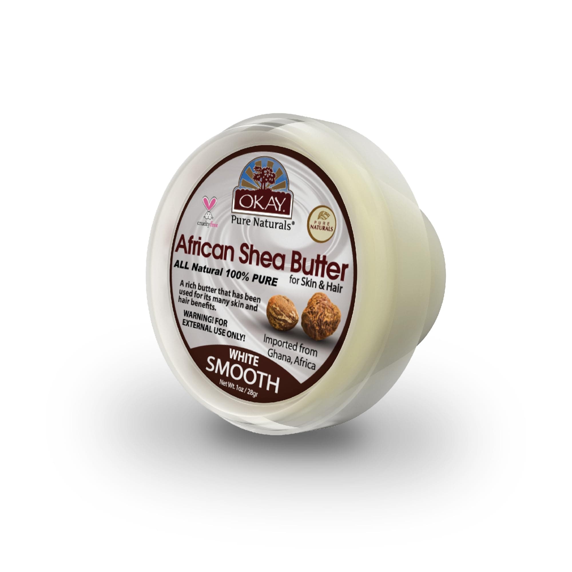Okay 100% Natural African Shea Butter White Smooth Deep Moisturizing Restores Moisture To Dry Damaged Skin Reduces Damage Heals & Nourishes Made In USA 1oz (Okay-SBW1)