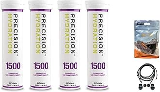 Precision Hydration Electrolyte Tablets - 4 Tubes of 10 x Tabs (1500 Strength). Bundled with a pack of VPoint Leisure Elastic No-tie Reflective Shoe Laces