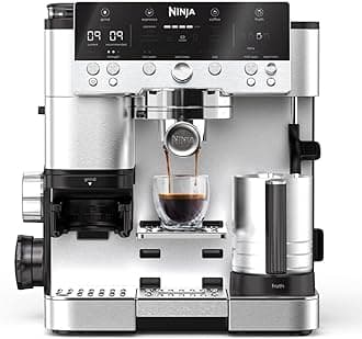 Ninja Luxe Premier ES601UK 3-in-1 Coffee Maker with Grinder and Frother for Latte, Cappuccino, Cold Brew & Espresso, Easy to Use, 4 Presets for Frothing, Silver, 2 Years Warranty