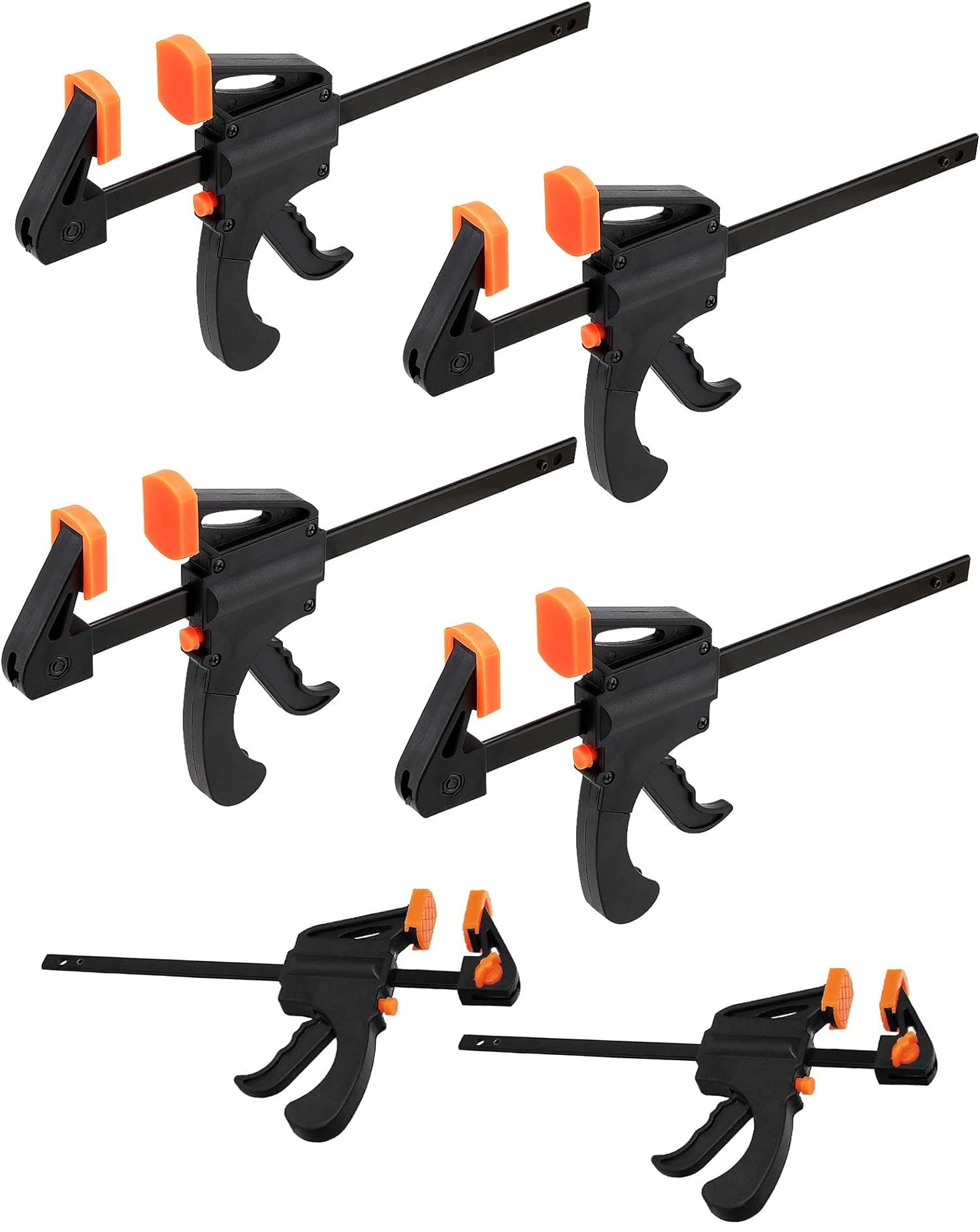 Rubik 6-Piece Bar Clamp Set, 2-Inch and 4-Inch, One-Handed Trigger F Clamp Spreader for Woodworking Gluing Securing, Carpentry and DIY