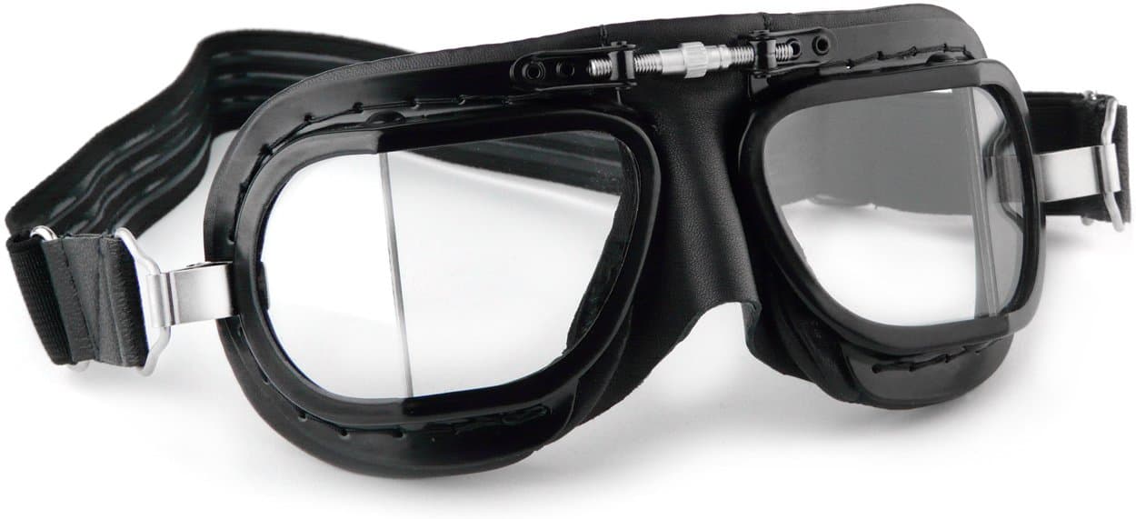 Mk9 Compact Black Pvc Leather Racing Motorcycle Goggles For Open Faced Helmet