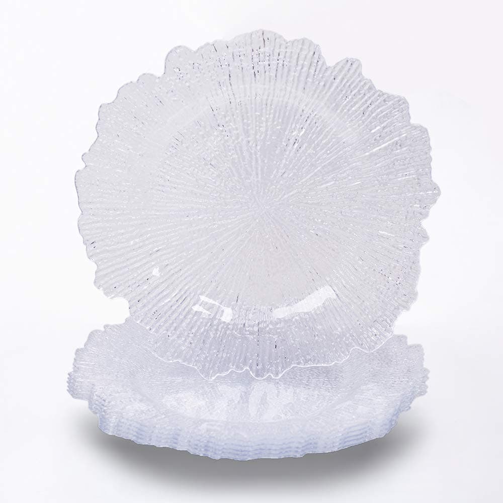 MAONAME 13 Inch Clear Plastic Charger Plates - Explosion Plate, Set of 6 Dinner Chargers (6, Clear)