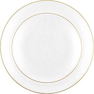 PLASTICPRO 96 Pieces Elegant Plastic Plates for Party Pearl with Gold Rim Includes 7" inch and 10" inch Fancy Plastic Plates Disposable Dinnerware