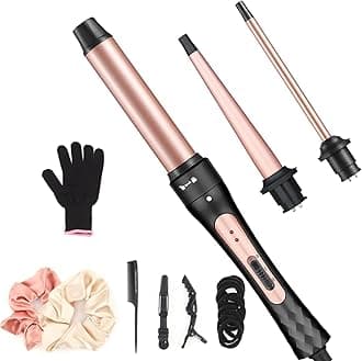 JAETON 3 in 1 Curling Wand Iron, Hair Curling Wand Set Include 0.75-1"Conical Curling Iron, 1.25"Large and 0.35"Thin Curling Wand Interchangeable Ceramic Barrel Hair Curler Set for Short & Long Hair