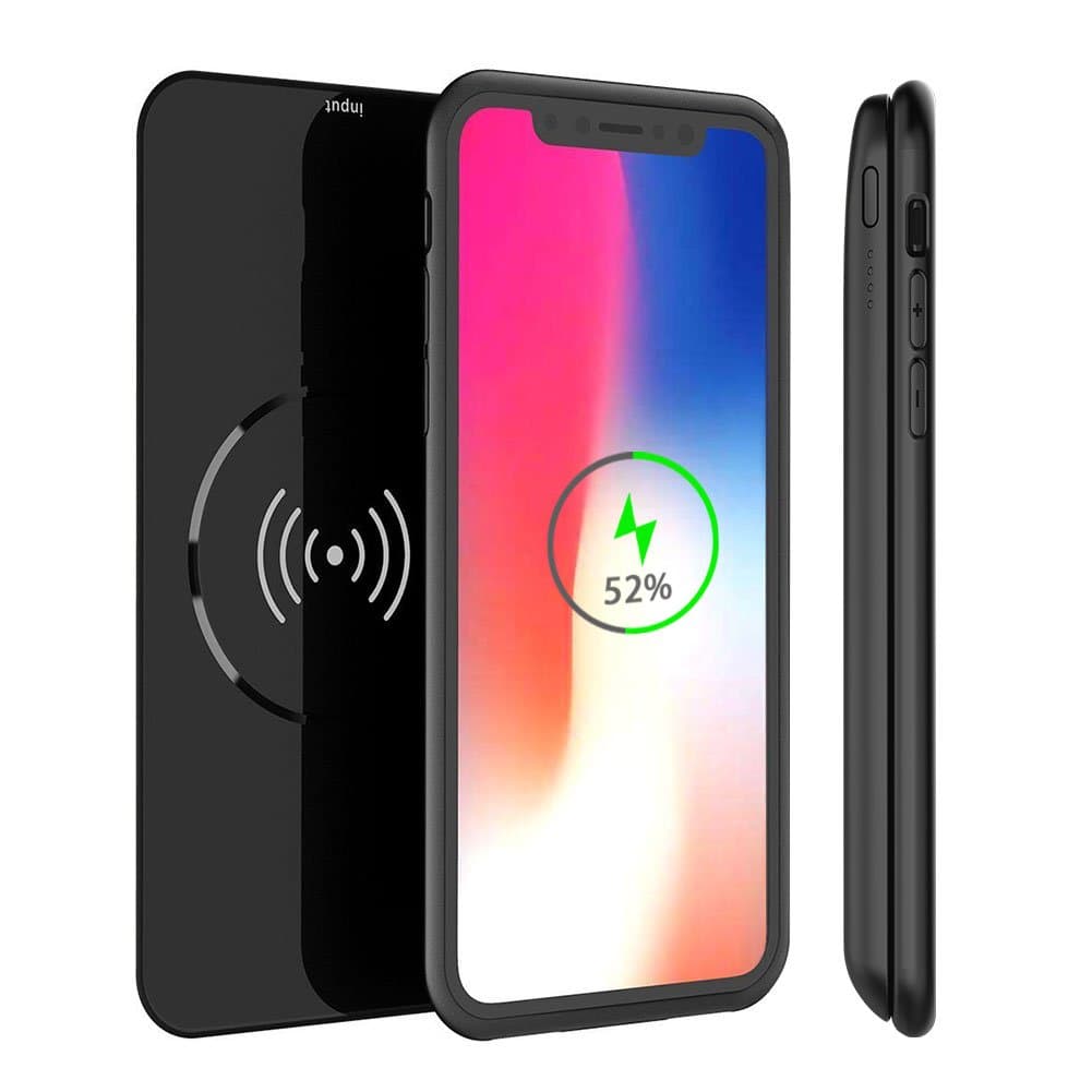 FEEKEA Battery Case for iPhone X/Xs 5000mAh QI Wireless Charger Power Bank, 2in1 Rechargeable Extended Battery Pack Charging Case for iPhone X/Xs, Protective Backup Power Case for Wireless Charging