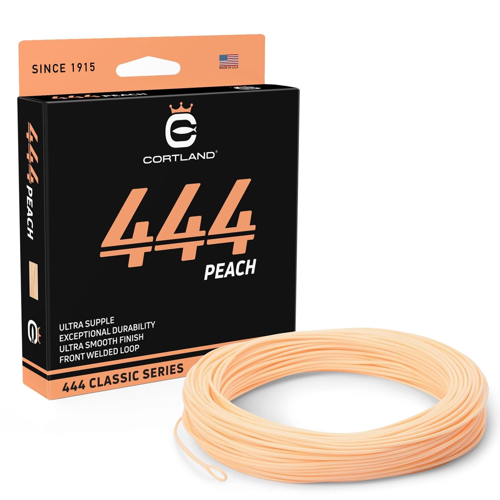 CORTLAND 444 Peach Fly Fishing Line with Front Welded Loop - 90 FT Durable Easy Casting Ultra Supple High Floating Classic Series Fly Rod Line for Freshwater