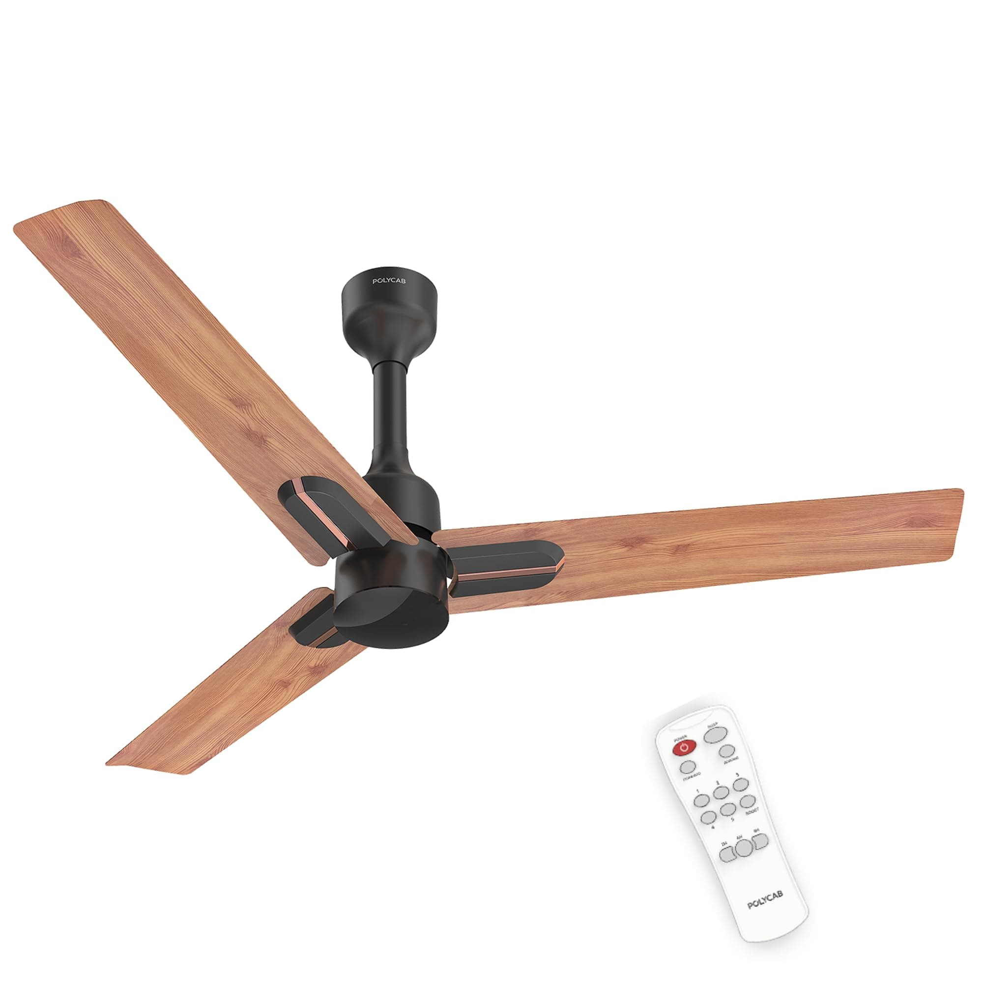 Polycab Wizzy Neo 1200mm 5-Star BLDC, Remote Ceiling fan for Living Room| 55% Energy Saving, 100% Copper, High Air Delivery, 6 Speed Setting, Free Installation | 4-yr Warranty【Natural Wood】
