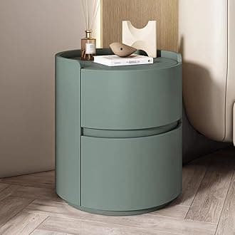 ERICAT Round Night Stand Nightstand, Wooden Bedside Table for Bedroom, Outer Leather Bedside Table, Nightstand Storage Living Room end Tables Drawer Shelf Bed Side Table(Green,40x40x50cm)