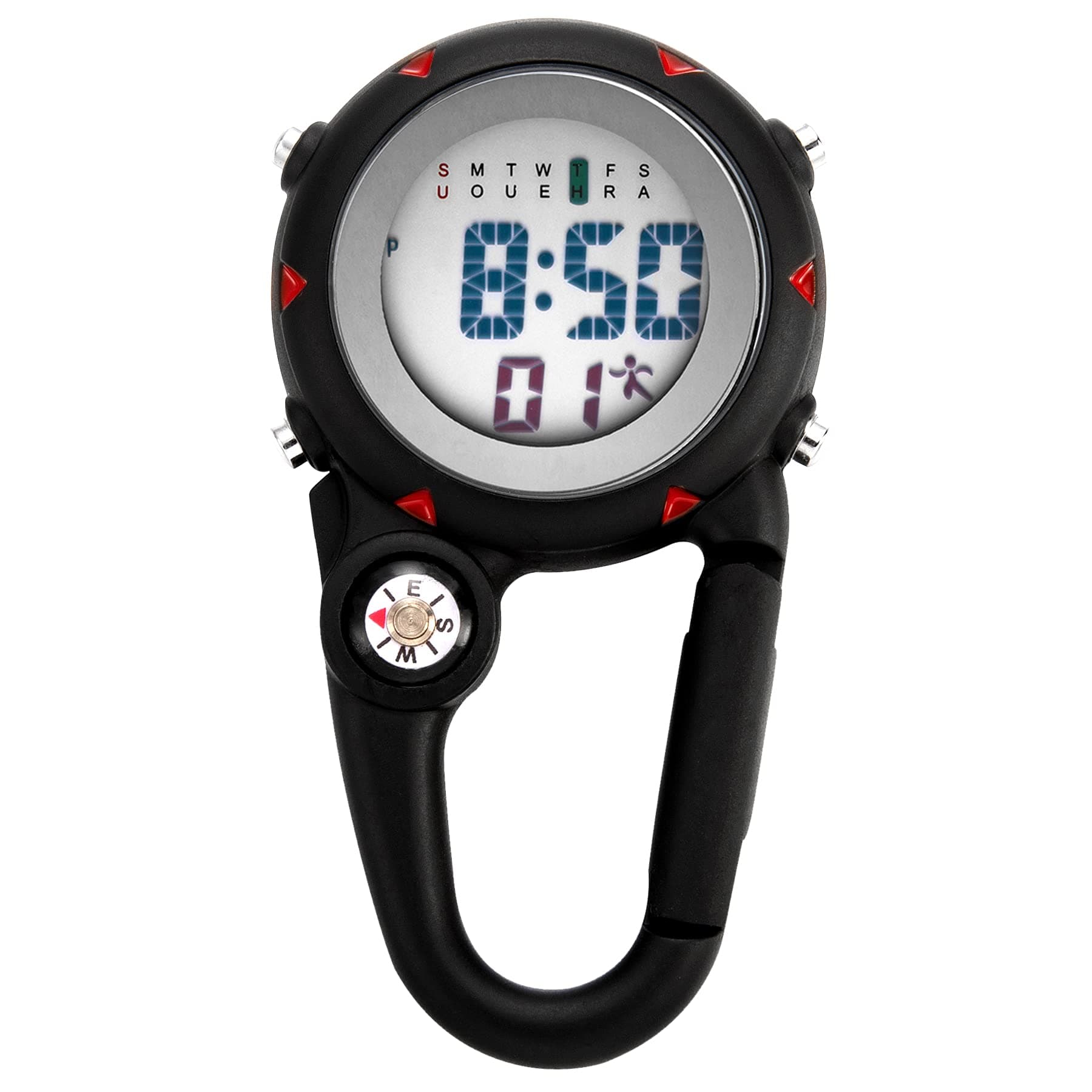 JEWELRYWE Men Women Digital Clip Watch Mini Microlight Backpack Buckle Belt fob Watches for Rock Climbing Doctors Nurses Chefs for Valentine's Day