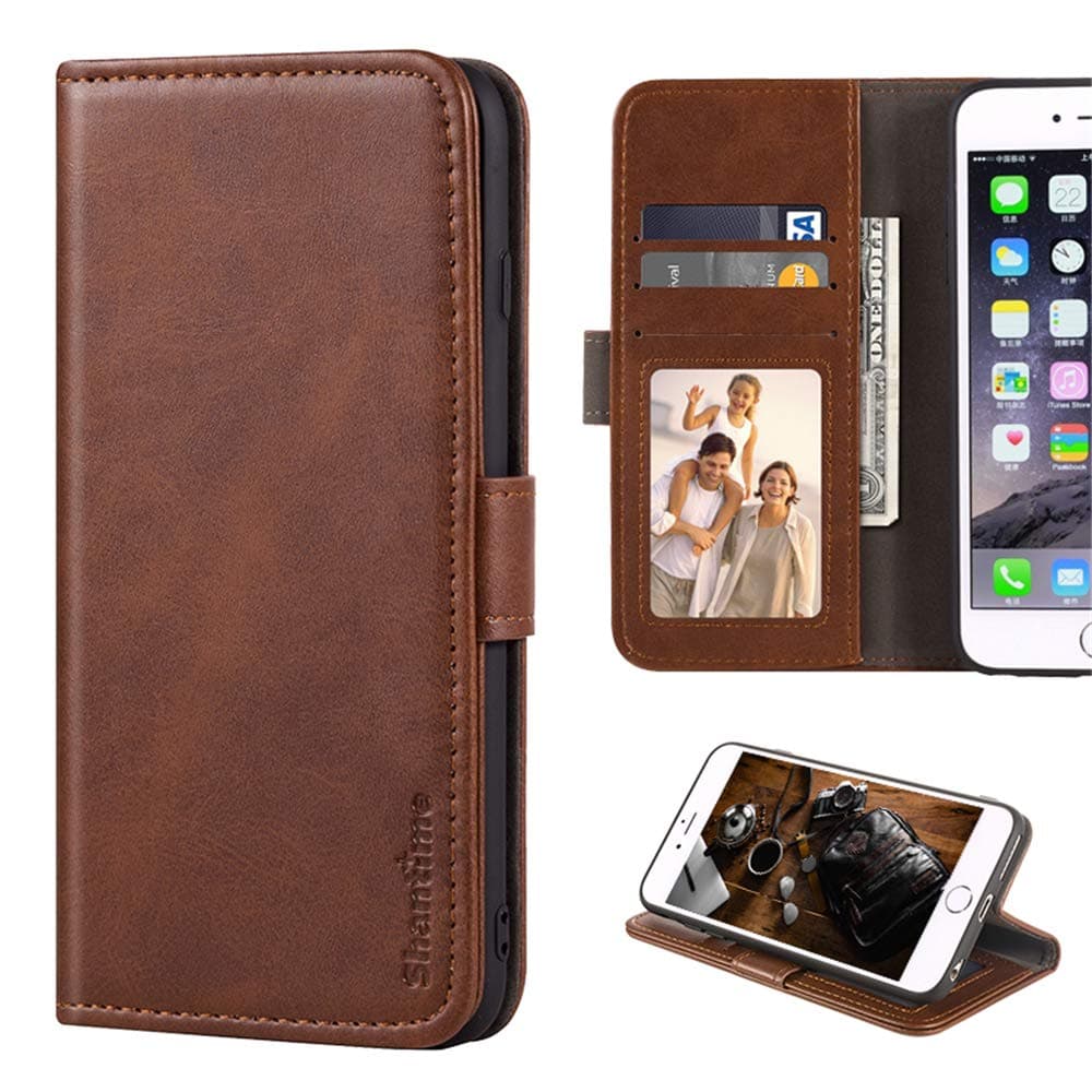Stylish Leather Wallet Case Compatible with LG Wing 5G, Magnetic Shockproof Flip Cover with Card Holders, Photo Frame and Kickstand(Darkbrown)