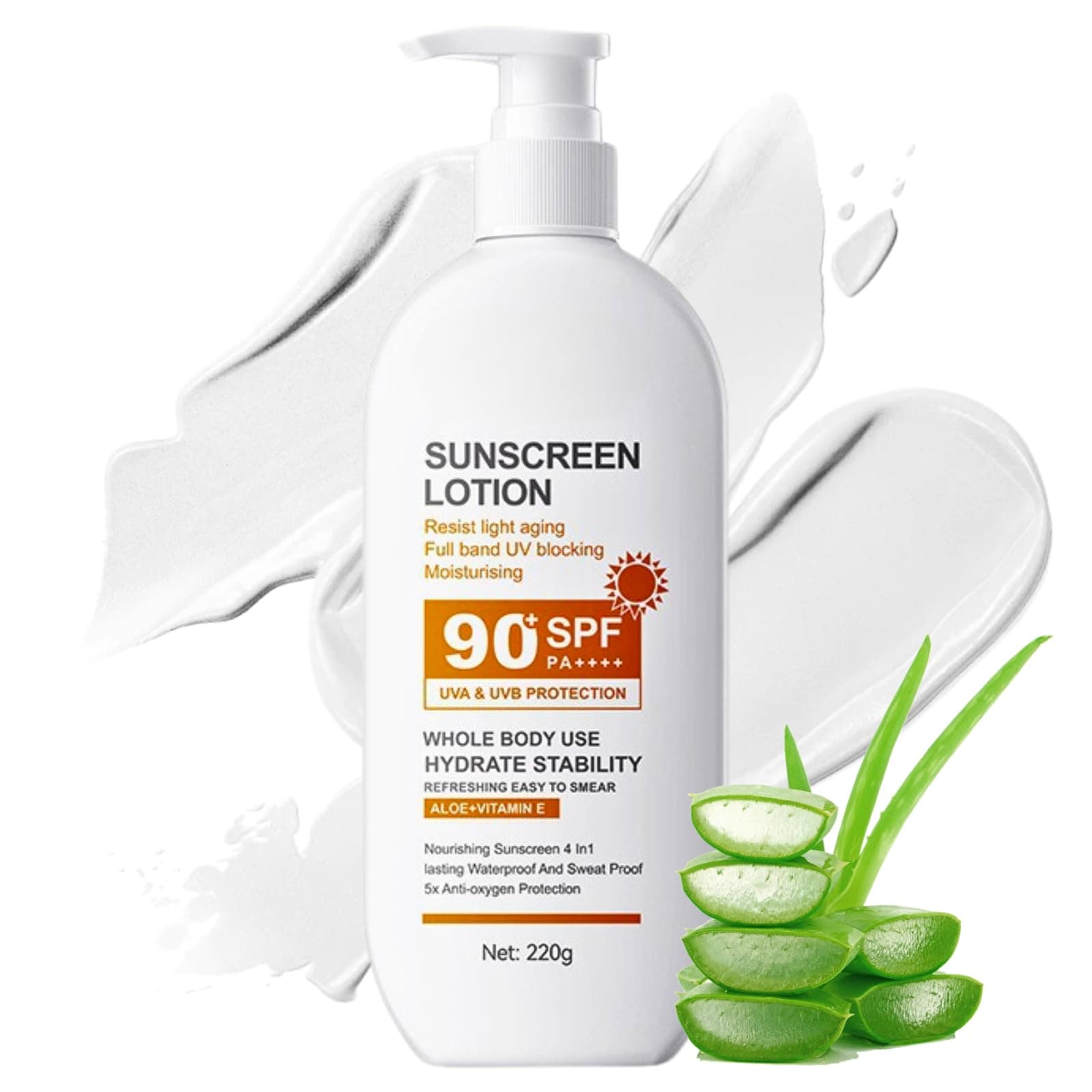 Face Sunscreen SPF 90+, Large-capacity Body Sunscreen, Sun Cream SPF 90 PA+++, Ultra Light UV Protetion, Water & Sweat Resistant, Moisturizing & Non Greasy 220g
