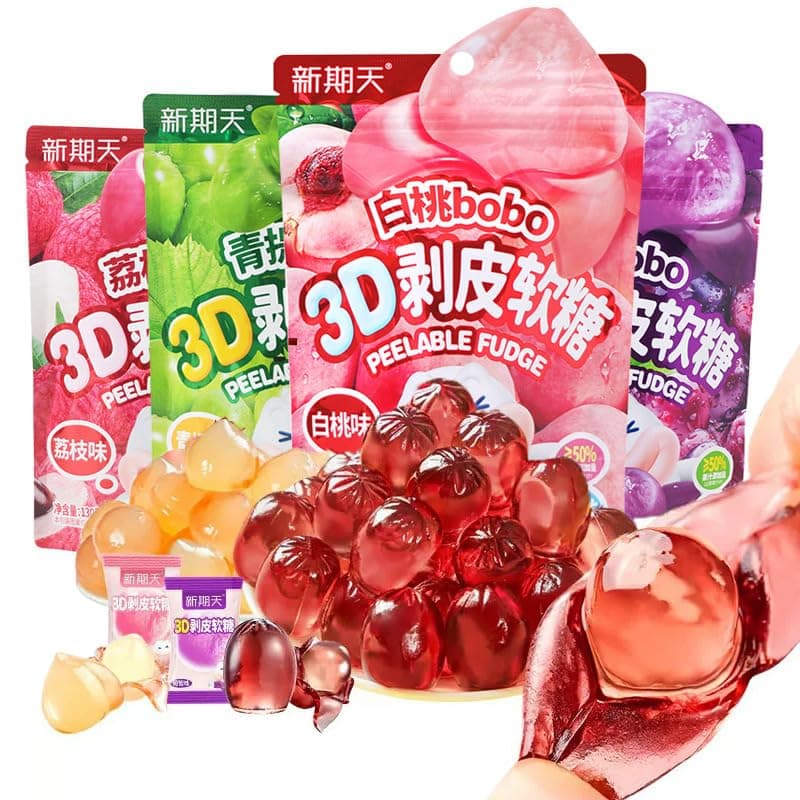Peeling Soft Fruit Fudge,75g/bag,white peach grape Litchi sugar soft candy sweets,50% Fruit Juice Content Toffee,healthy and nutritious fruit desserts,casual snacks,Chinese food (White Peach)