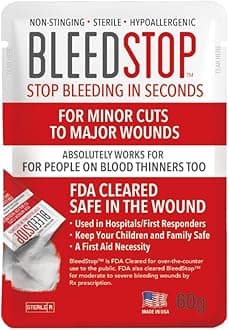 BleedStop™ First Aid Powder for Blood Clotting, Trauma Kit, Blood Thinner Patients, Camping Safety, and Survival Equipment for Moderate to Severe Bleeding Wounds or Nosebleeds - 1 (60g) Pouch