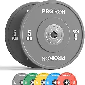 PROIRONOlympic Bumper Plates, 2" Solid Rubber Weight Plates for Barbell Strength Training and Weight Lifting, 5kg 10kg 15kg 20kg 25kg, Single or Pair