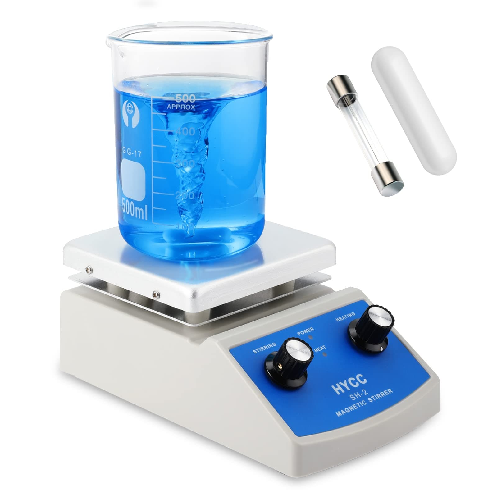 HYCC Magnetic Stirrer Hot Plate Mixer 2000ml Stirring Capacity 5 x 5 inch Max 716ï¸â€™F Hotplate and 100-2000 RPM Lab Stirrers, Stirring Bar & Support Stand Included