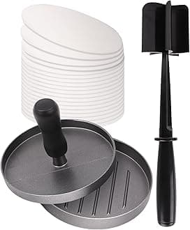LOGJAM Hamburger Press Patty Maker Set, Heat Resistant Ground Beef Chopper Tool, Nylon Mix Meat Masher, Non-Stick Burger Patty Maker with 100 Patty Papers