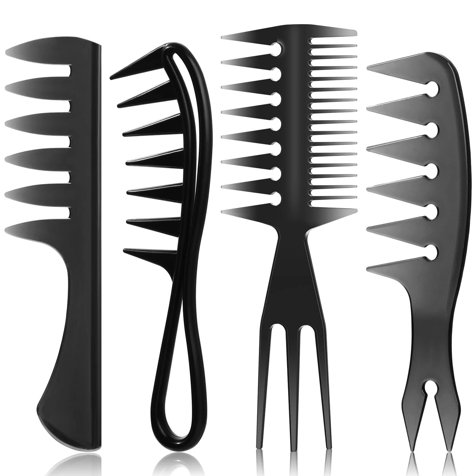 Sieral 4 Pcs Hair Comb Styling Set Double Side Tail Combs with Pick Barber Wide Tooth Comb for Men Women Beard Hairstylist Tools African American Accessories, Black, 4 Styles