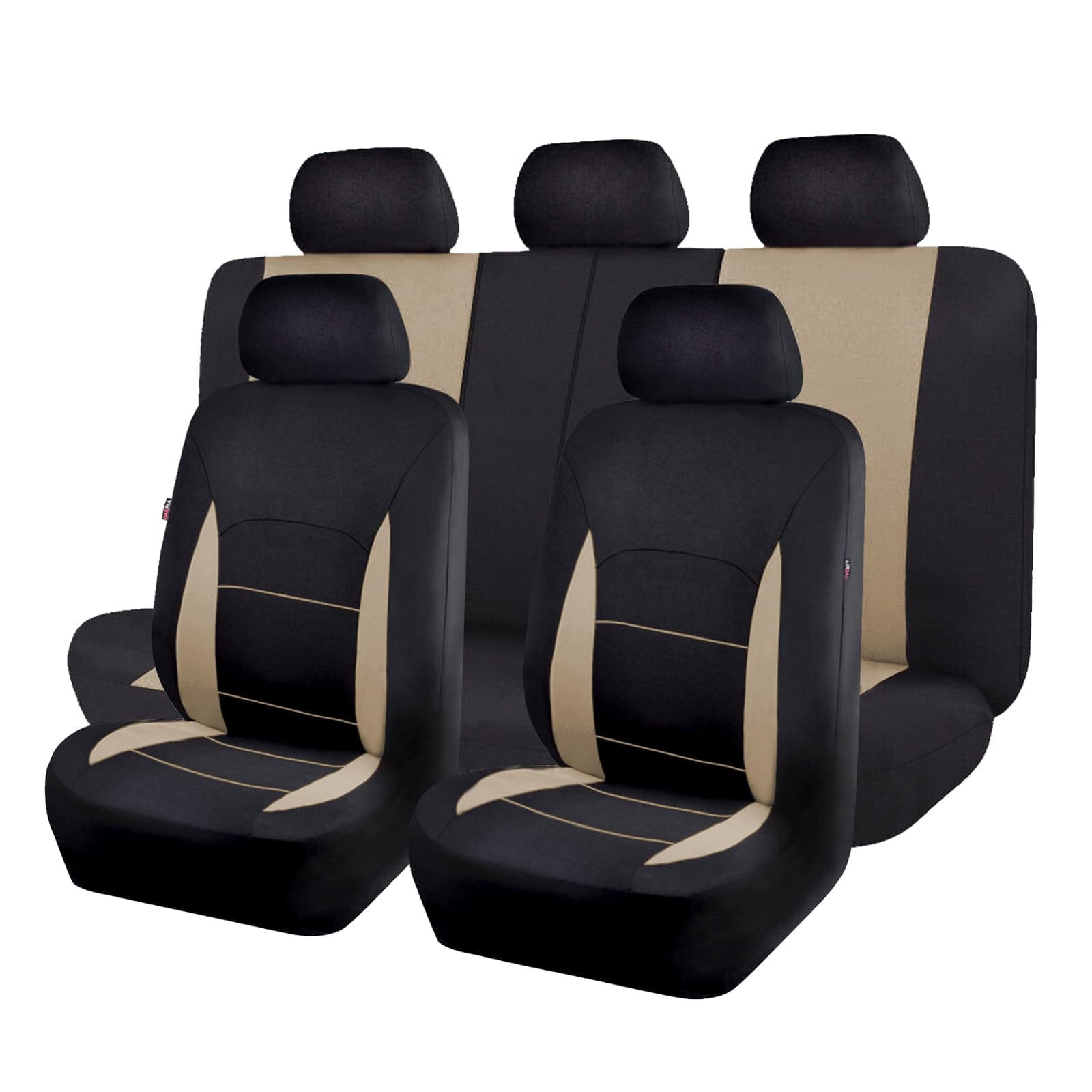 Flying Banner Car Seat Covers Set Beige Tan Front Seats Rear Bench Polyester car seat Protectors Easy installations Rear Bench Split Classic Man Lady