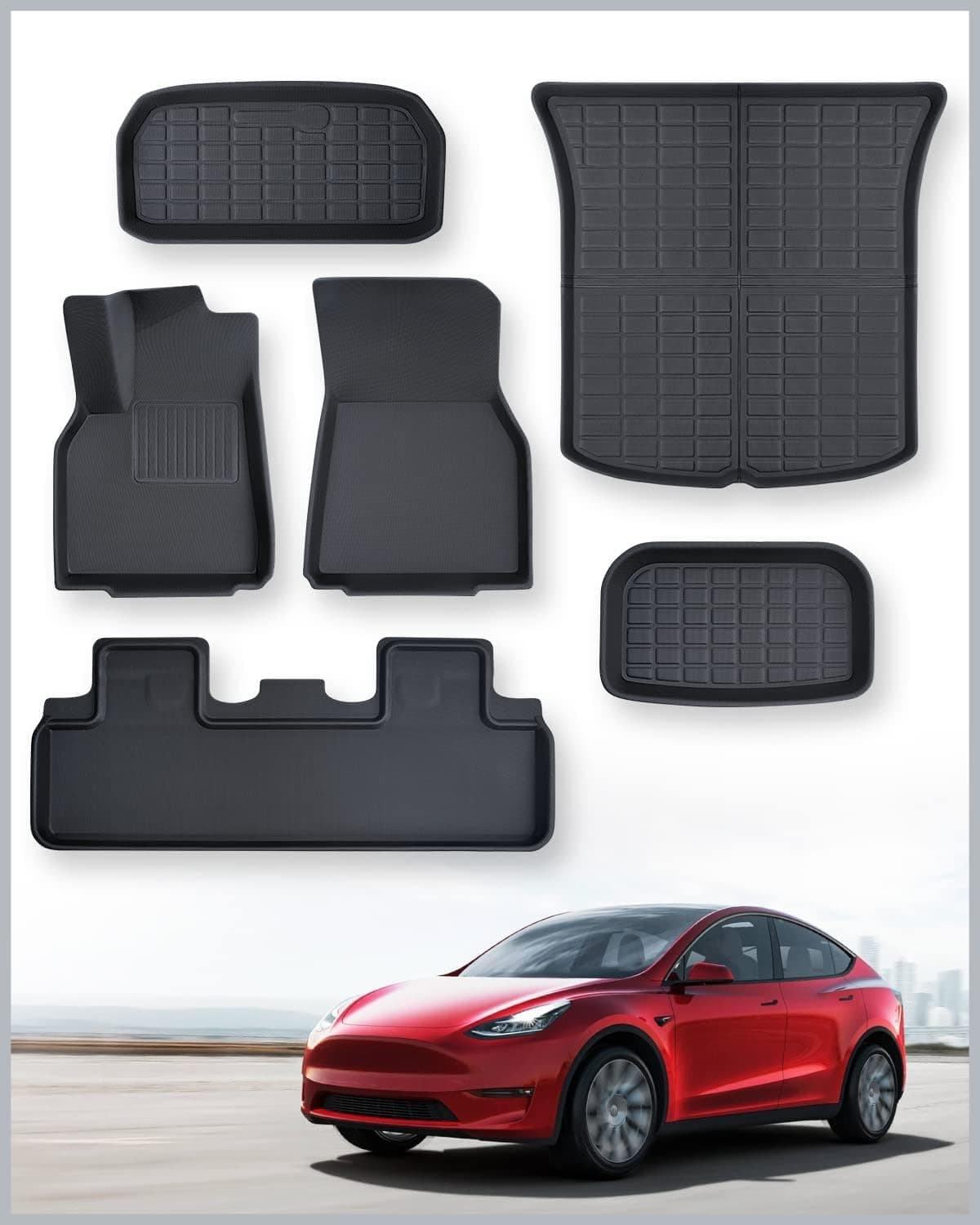 TAPTES Floor Mats Full Set for Tesla Model Y Accessories 2025 2024 2023 2022 2021, XPE All Weather for Model Y Floor Mats 2021-2025 Front Rear Trunk Cargo Liner Mat, Interior Accessories 5 Seater