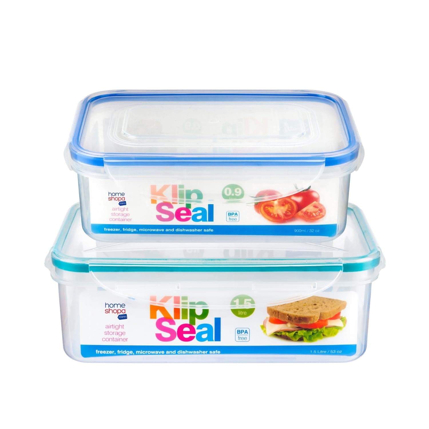 HOMESHOPA Plastic Airtight Food Storage Container, 2 Pack 1.5 Litre & 900ml Leakproof Rectangle Stackable, BPA Free Reusable Meal Prep Lunch Box, Microwave Freezer & Dishwasher Safe