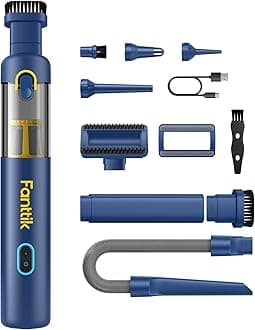 Fanttik Slim V8 APEX Car Vacuum, 4-in-1 Portable Mini Cordless Vacuum with 19000pa Suction Power, Type-C Charge, 2 Suction Modes, Handheld Vacuum for Small Jobs, Car, Office Desk, Keyboards (Blue)